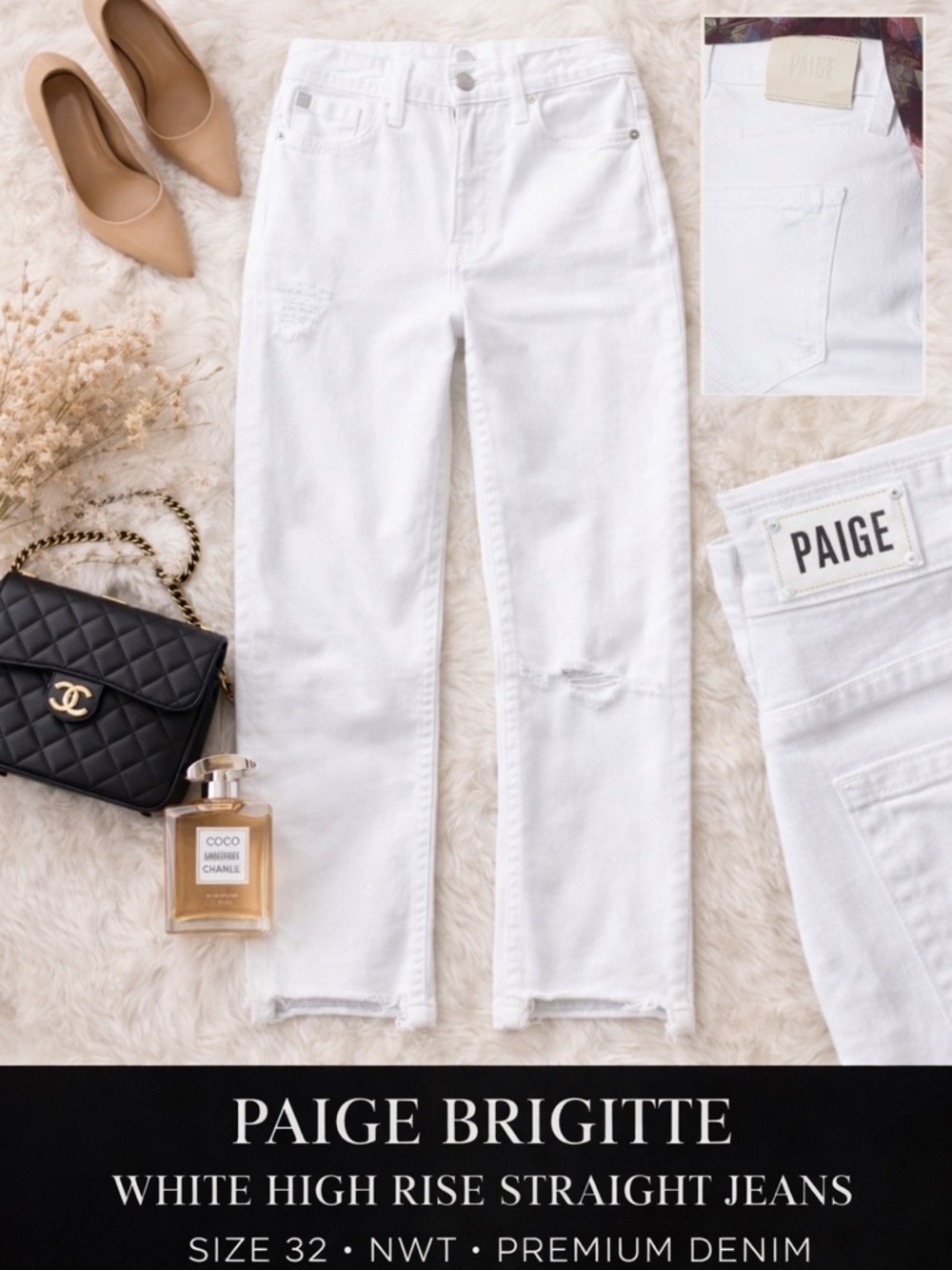 PAIGE Brigitte White High Rise Straight Jeans Size 32 NWT Premium Denim